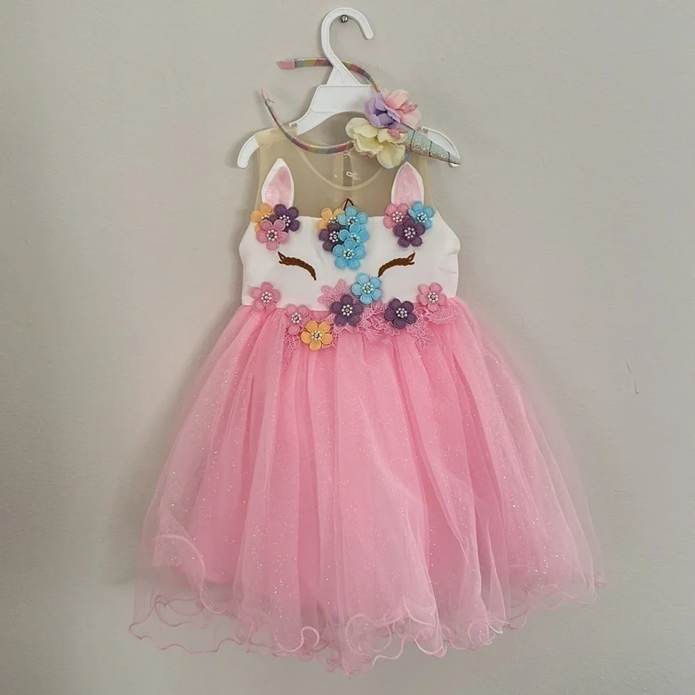 Baby girl Unicorn dress 12 to 18 months includes headband. 1st Birthday outfit.